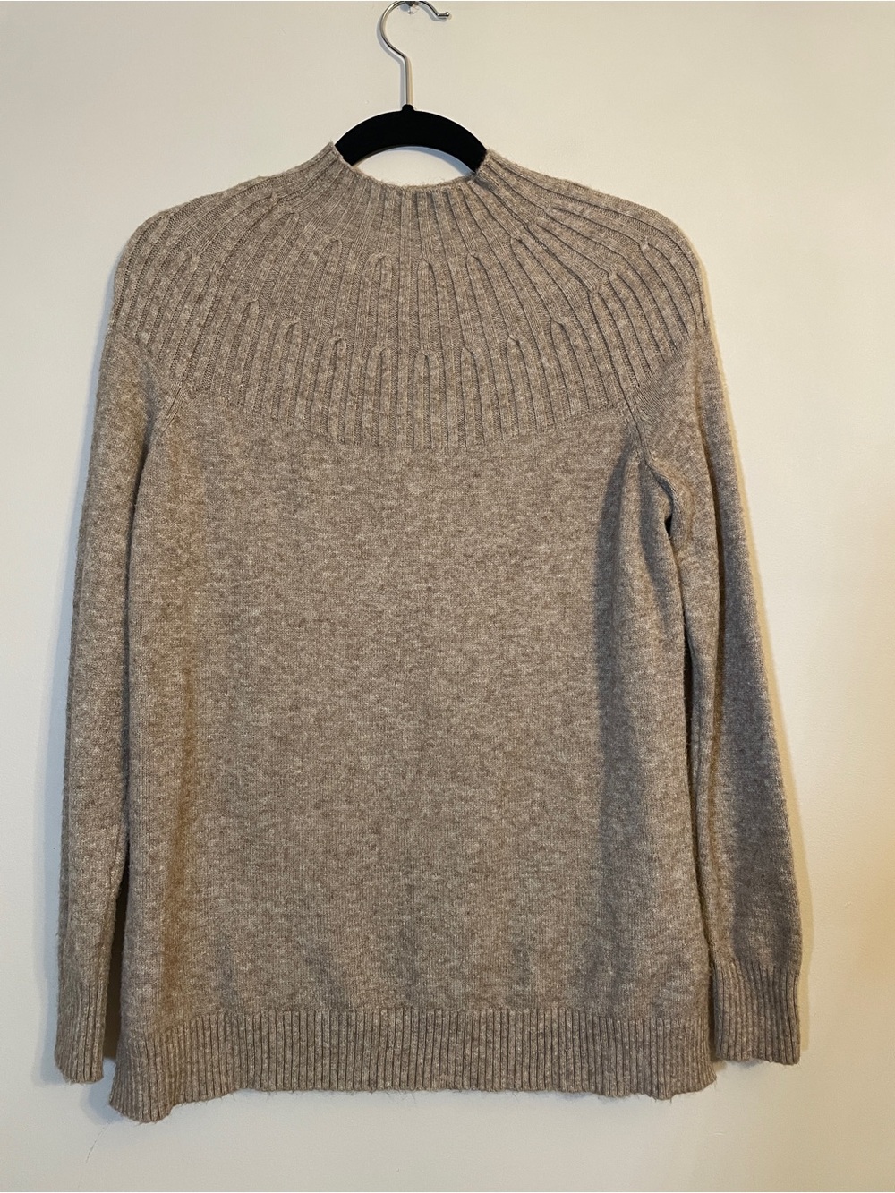 Anthropologie Oversized Ribbed Yoke Mock Neck Sweater Taupe Beige Size Small